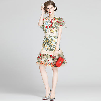 Lace Mesh Embroidered Ruffled Bodycon mini Dress