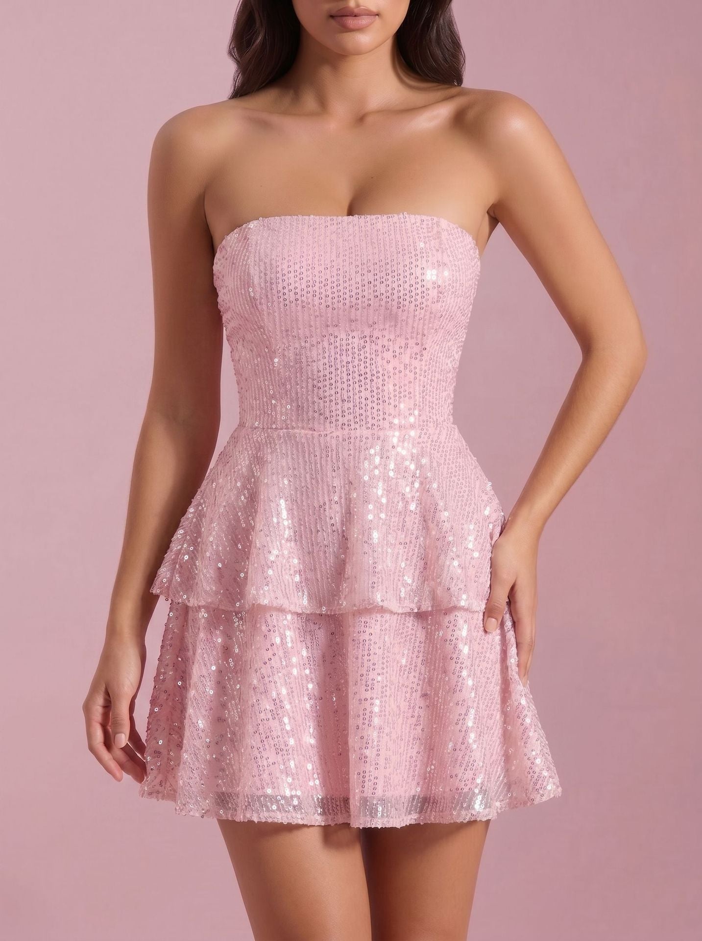 pink sequin banquet mini dress