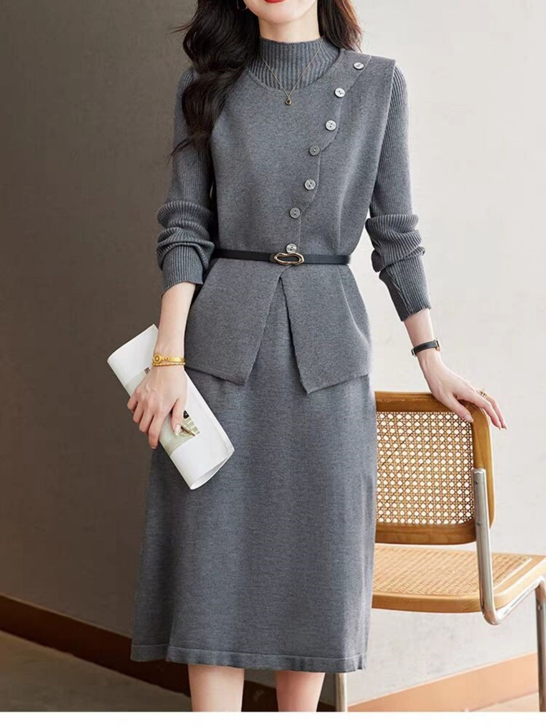 Knitted Vest Dress Two-piece Set