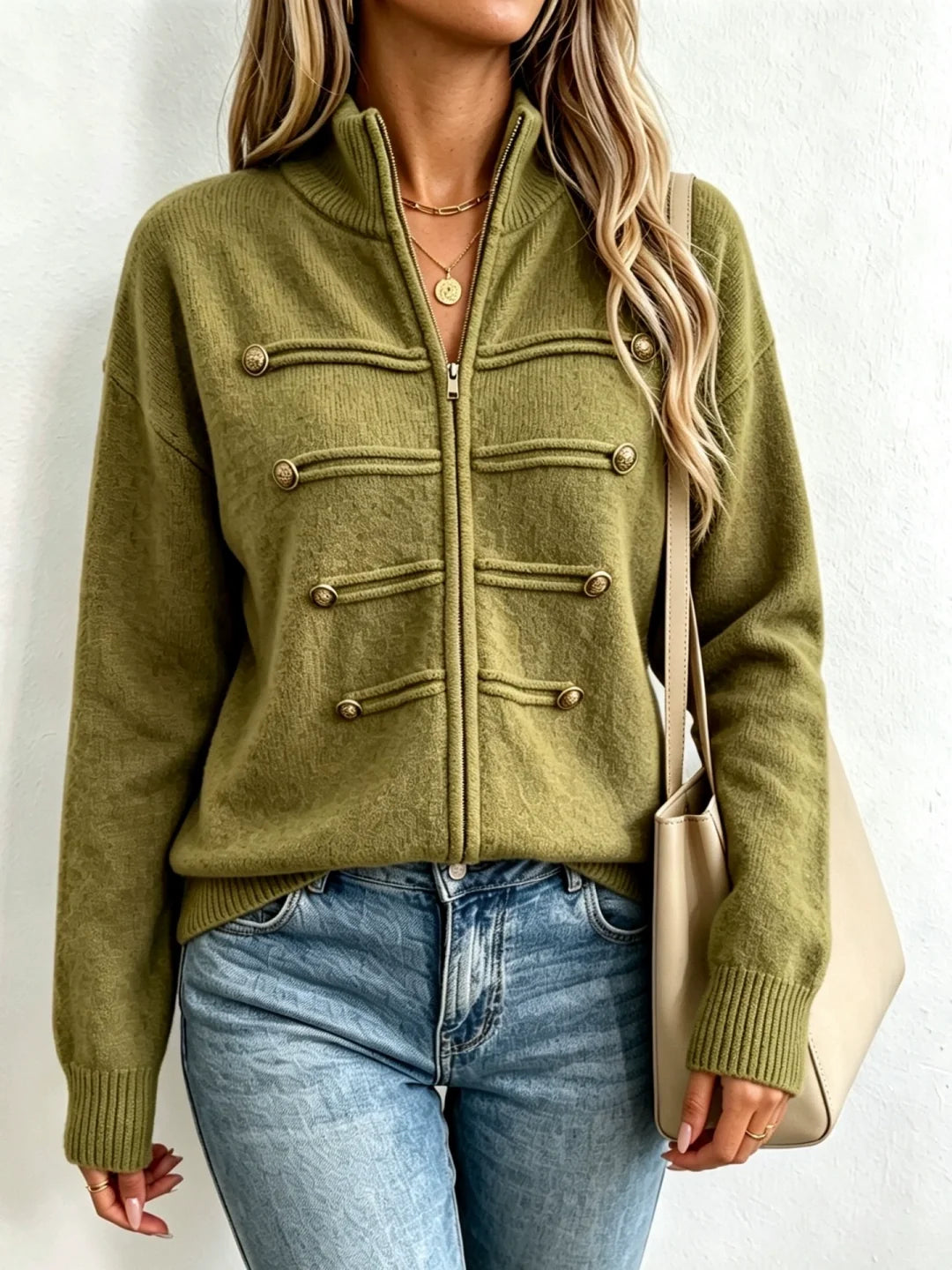 Stand-collar Double-zip Cardigan