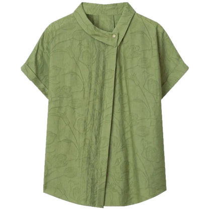 Linen jacquard asymmetrical collared shirt for summer