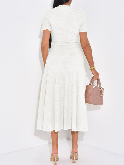 white buttons short sleeves maxi dress