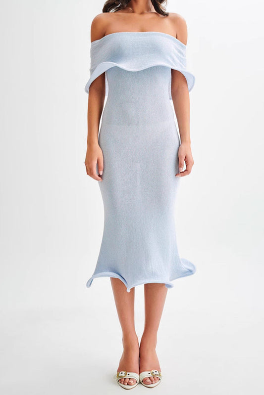 Off-shoulder sleeveless knit midi dress