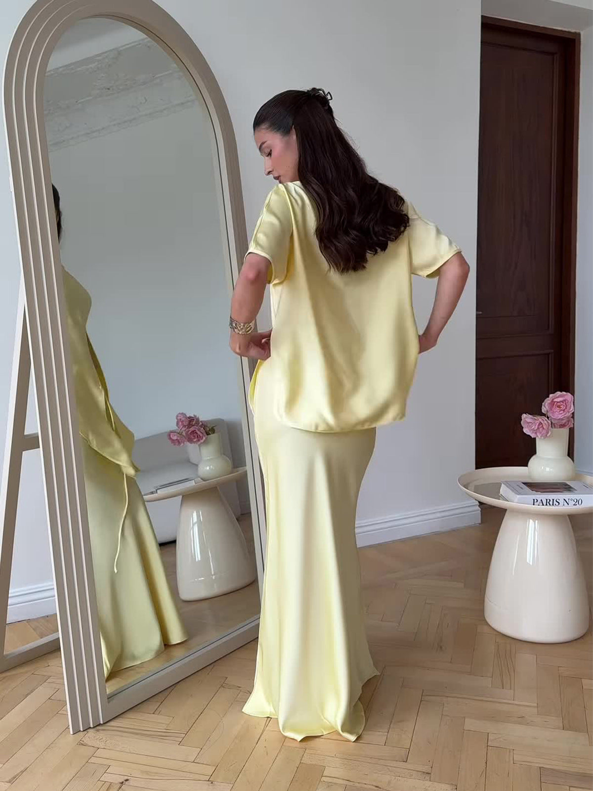 yellow short-sleeved maxi dress