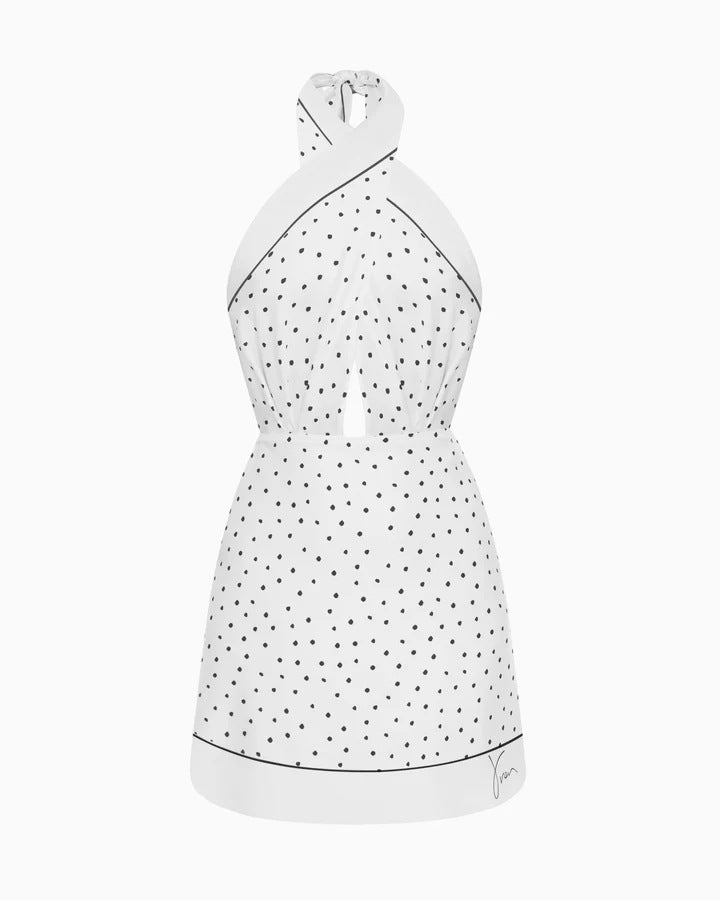 Halter-neck cut-out bodycon mini dress with watercolor print