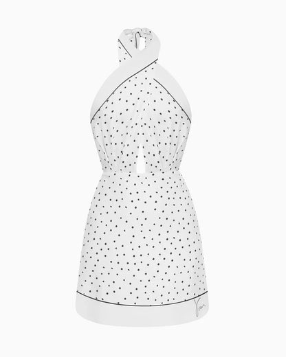 Halter-neck cut-out bodycon mini dress with watercolor print