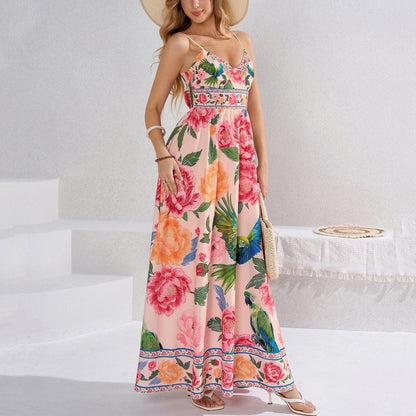 printed slip backless tie-up dress