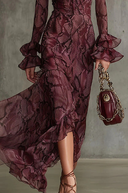 flared sleeve tether V-neck dress long sleeve maxi dress