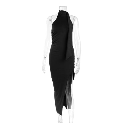 Backless tie-up high slit long dress