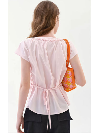 Ruffled V-neck tie-sleeve shirt
