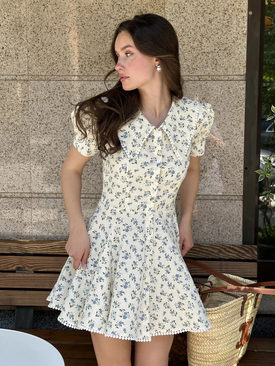 vivien floral print puff sleeve mini dress - blue