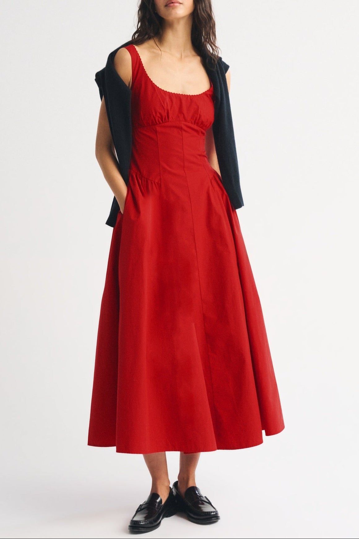 red slim large pendulum slip dress