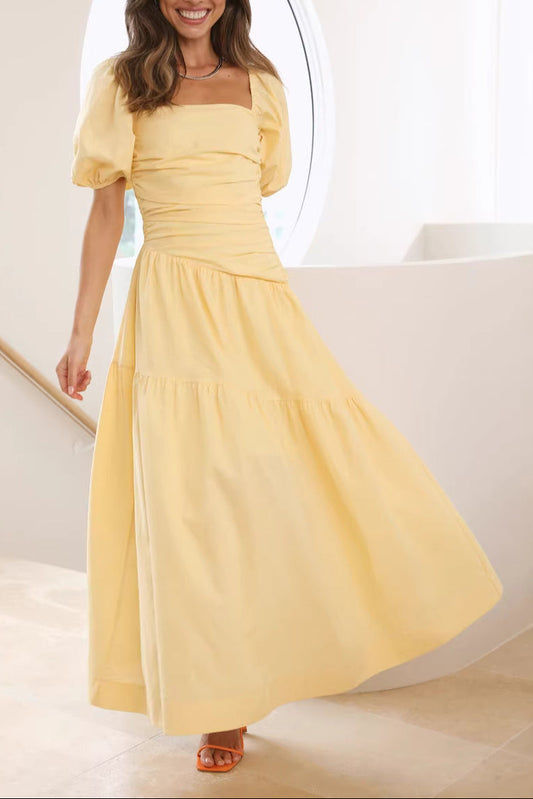 yellow puff sleeve maxi dress