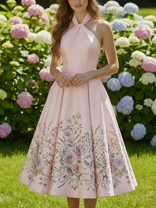 vivien Halter-neck floral print midi dress