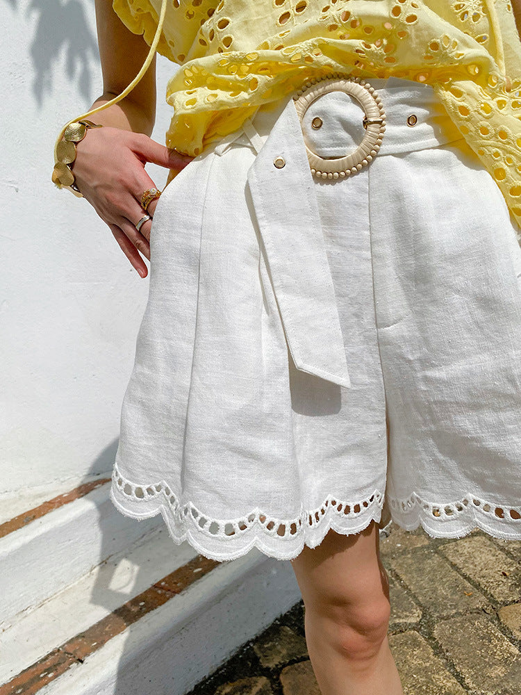 white cotton linen shorts pants
