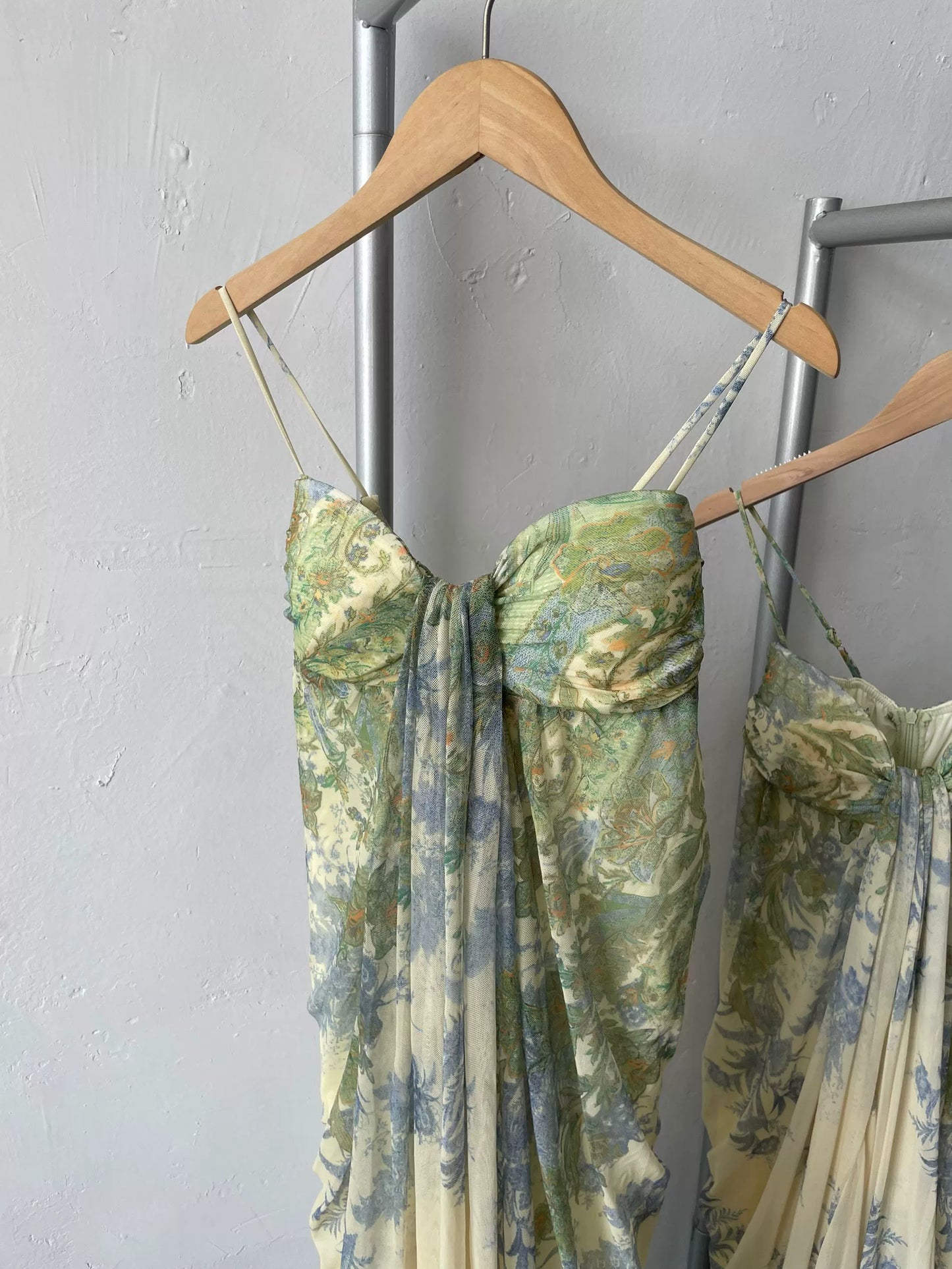 green print tie-dye slip dress