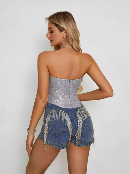 backless sequin bandeau small vest top