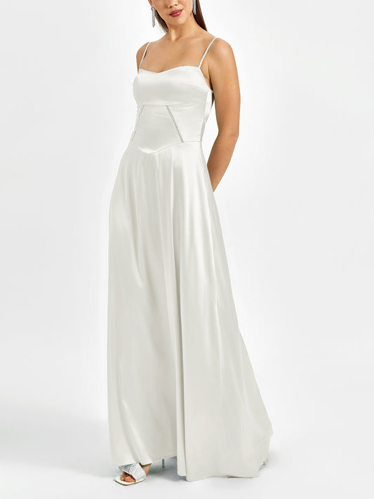 white matte satin backless slip dress