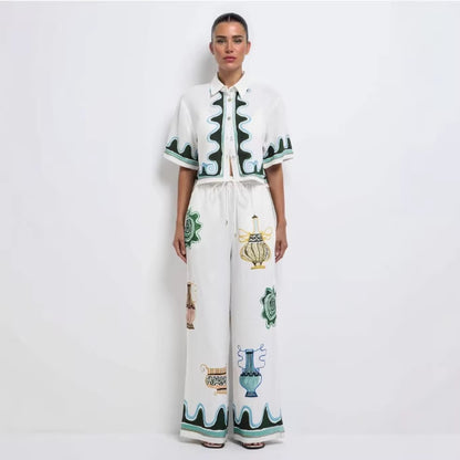 lily halter Printed maxi dress & Shirt Trousers Set - white