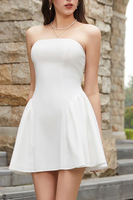 white backless strapless mini dress