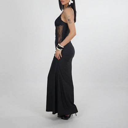black Lace Suspender Waist Slim Dress