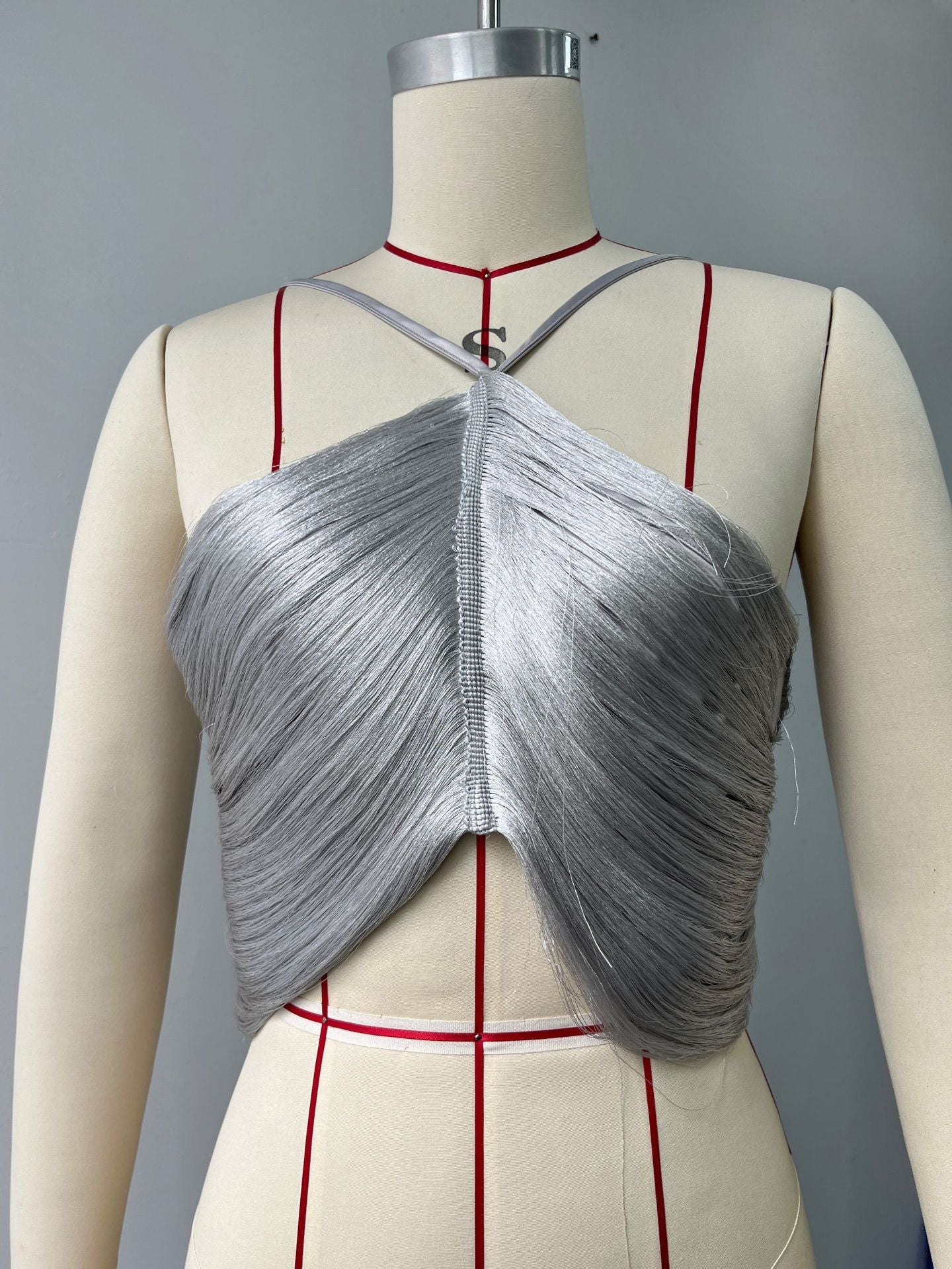 off shoulder camisole vest irregular fringed halterneck top