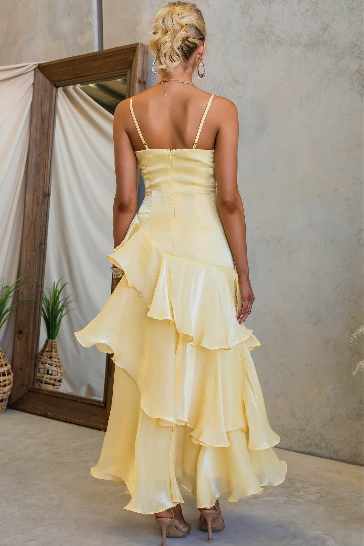 Yellow Tiered Ruffle Maxi Dress Premium Fabric - product view 4