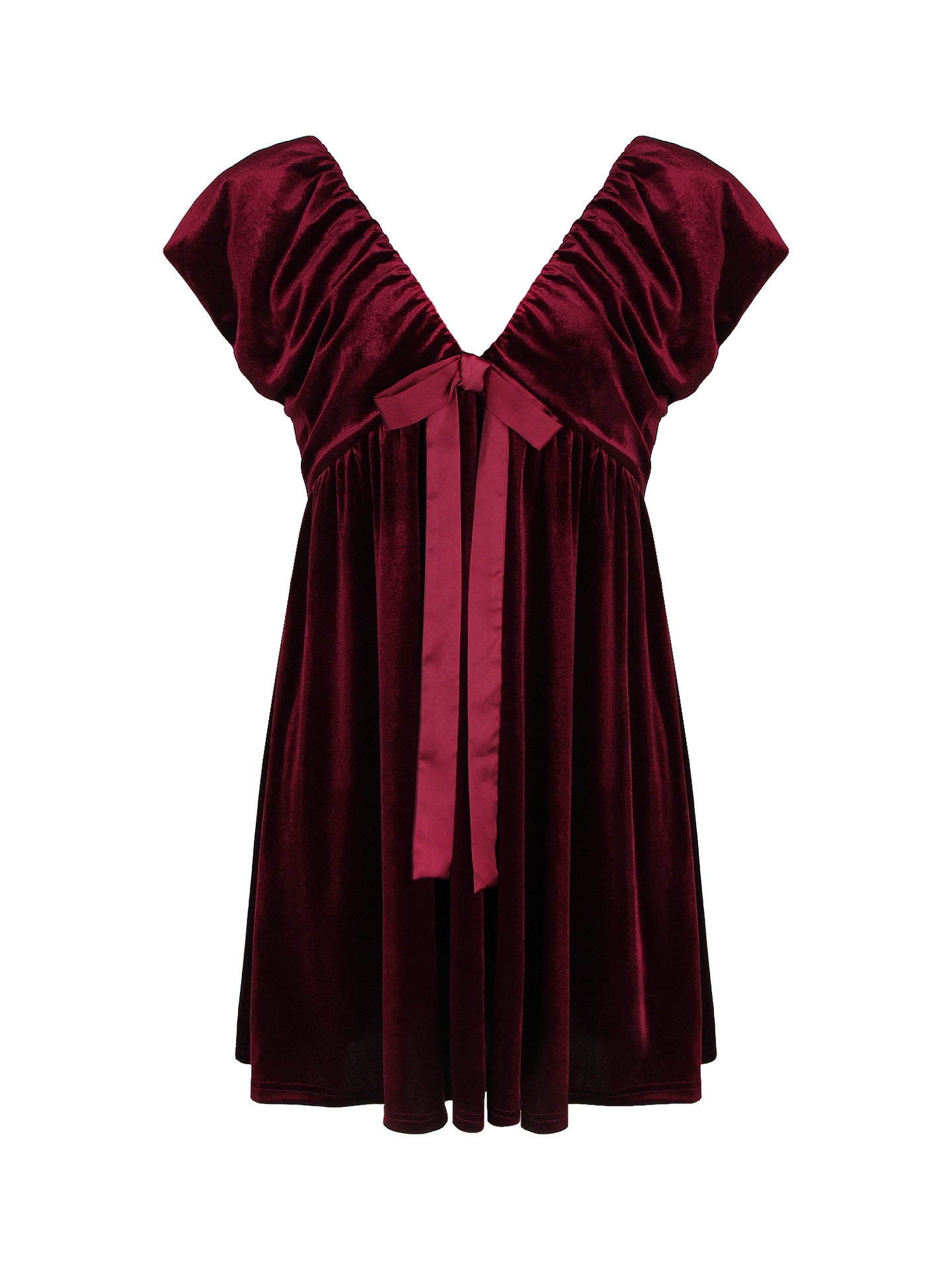 red V-neck bow gold velvet dress
