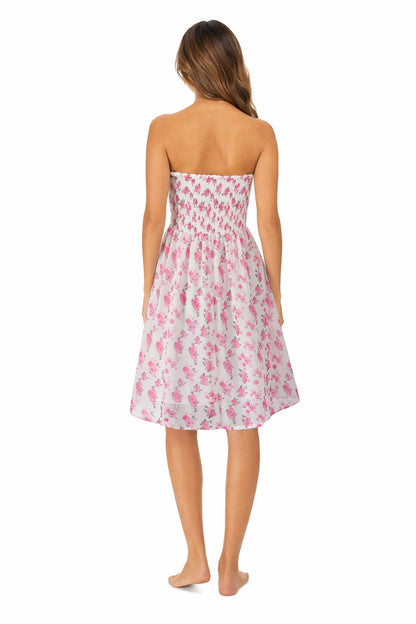 Beach-print strapless midi dress in pink