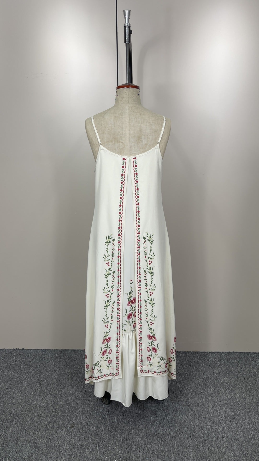 Vintage Embroidered Cotton Floral Maxi Dress