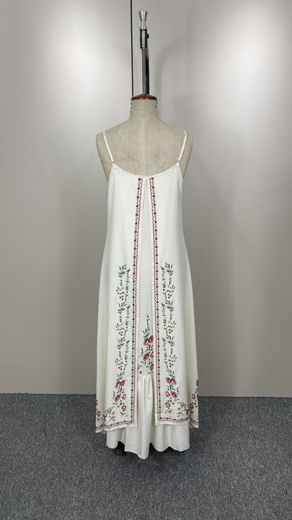 Vintage Embroidered Cotton Floral Maxi Dress
