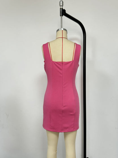 pink flower spaghetti strap sleeveless backless A-line dress