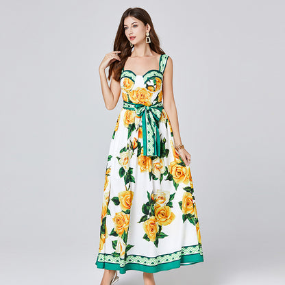 Off-shoulder backless printed sleeveless camisole maxi dress