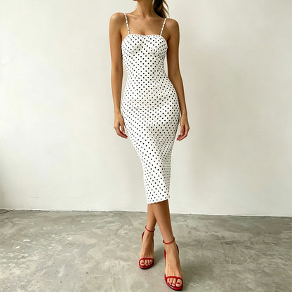 slit suspender polka dot dress