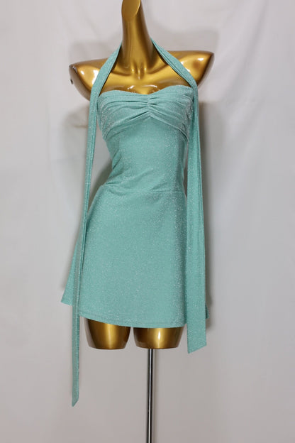 Glitter Ruched Halter Bodycon Mini Dress