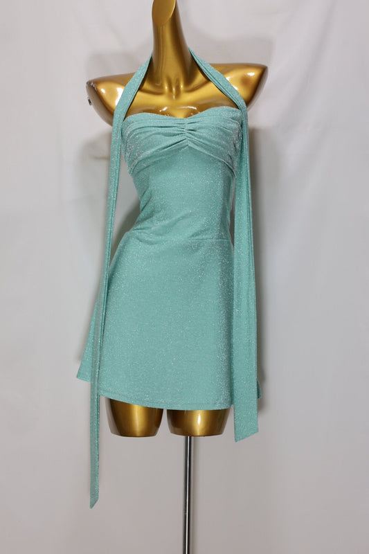 Glitter Ruched Halter Bodycon Mini Dress