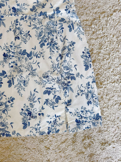 floral side slit lace-up mini dress