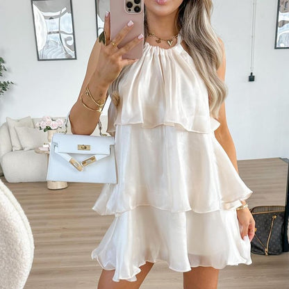 white Ruffled satin mini dress