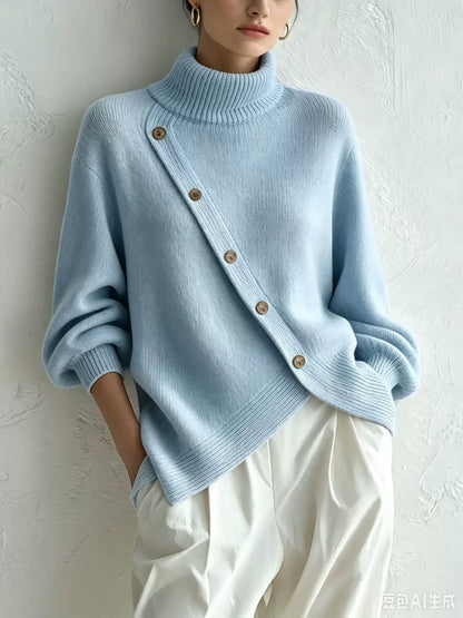 New High-neck Button-detail Sweater
