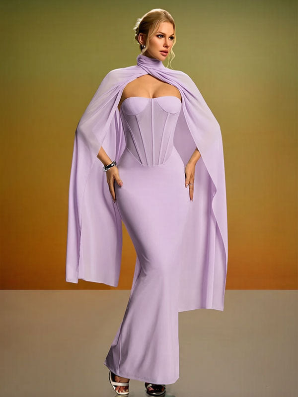 purple strapless backless  fishbone dress