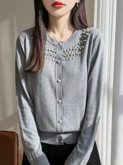 New Round-neck Beaded Cardigan