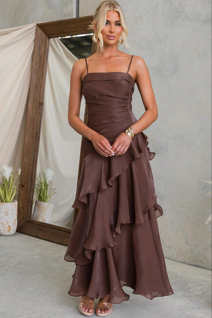 Premium Fabric Ruched Maxi Dress - Brown Premium Fabric - product view 4