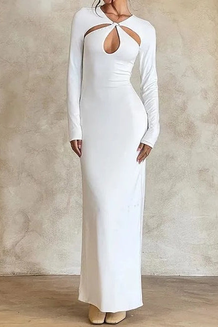 kate long sleeve Openwork knit maxi dress
