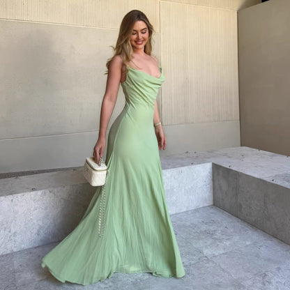 green chiffon slip swing collar dress