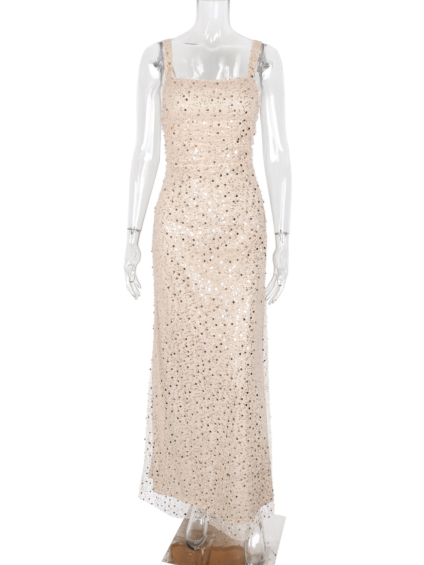 champagne sequin suspender evening dress