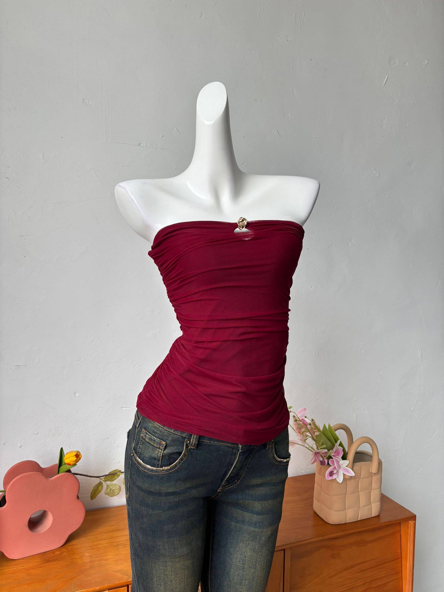 burgundy slim bandeau top