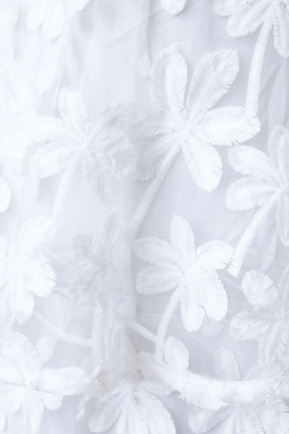 White 3D Floral Spaghetti Strap Tiered Midi Dress
