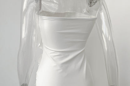 white Side-slit irregular strapless bodycon dress
