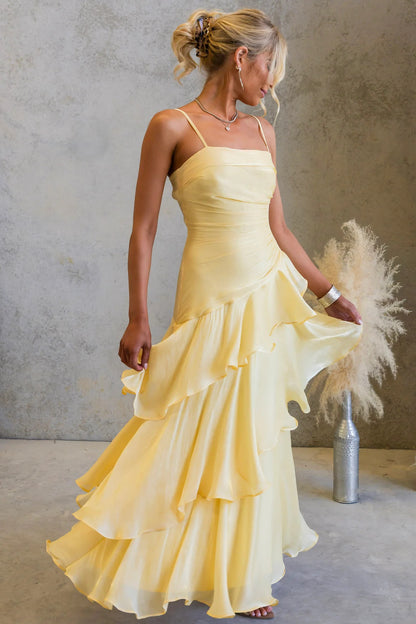 Yellow Tiered Ruffle Maxi Dress Premium Fabric - product view 3