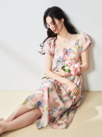 Tencel Oil Painting Floral midi Dress